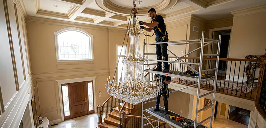 Two-Story Foyer Chandelier Installation in Lancaster